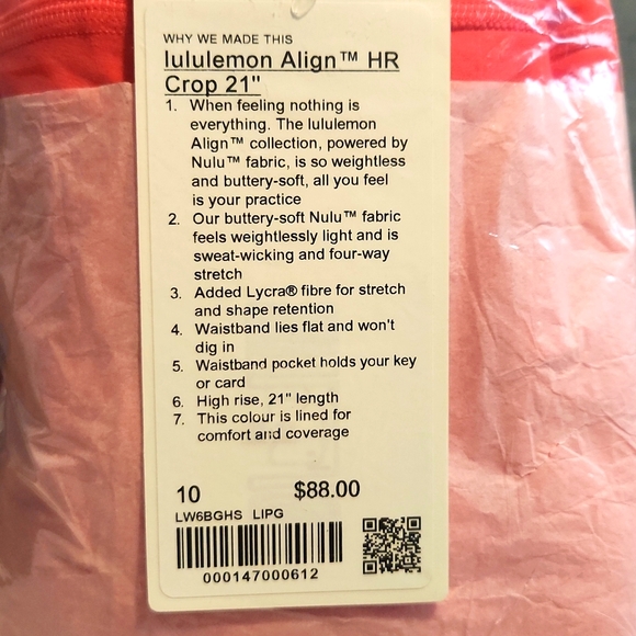 NWT lululemon Align High-Rise Crop Leggings 21", Lip Gloss Size 10 - Picture 5 of 5